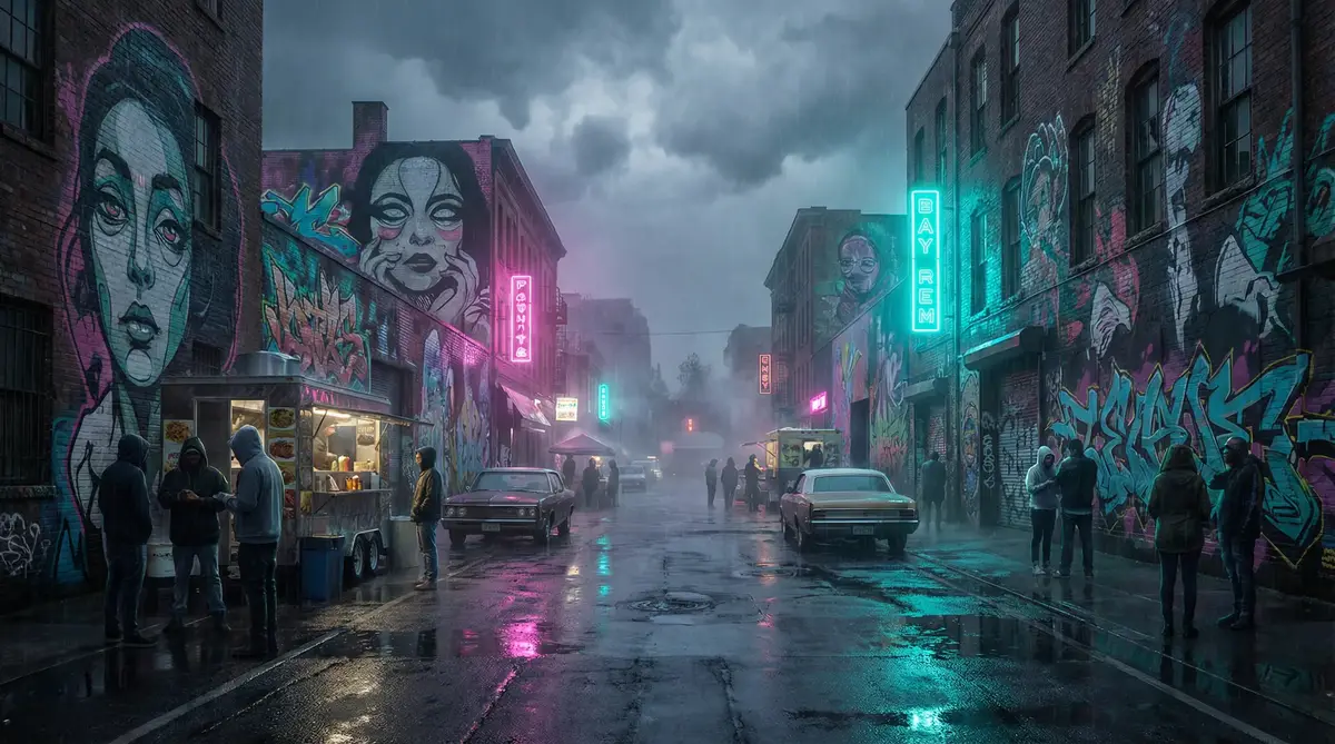 小棒堵住前面不让流出来 - 雨夜壁画街